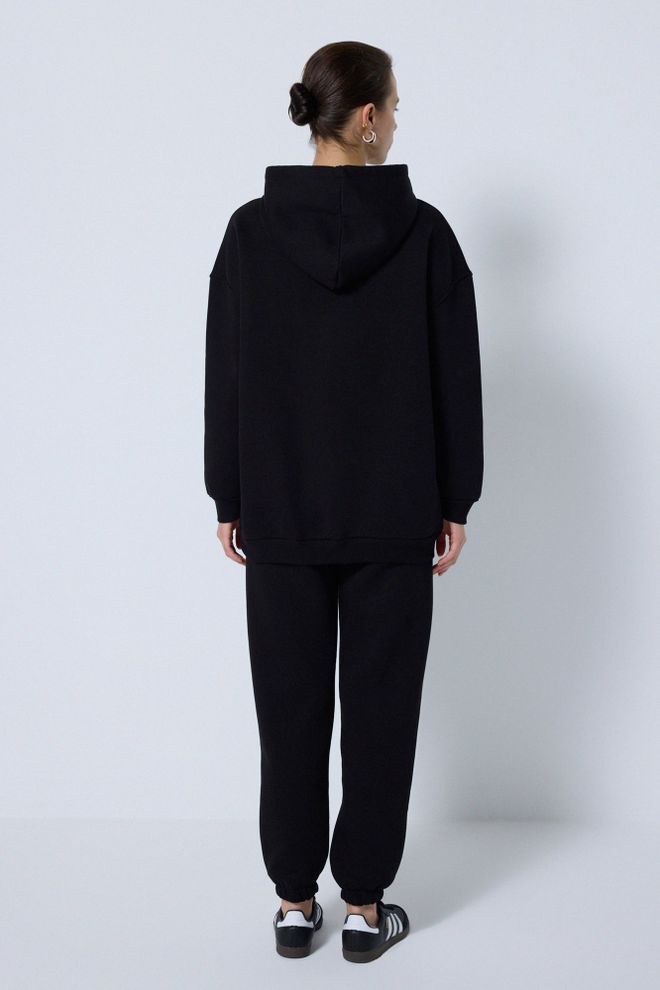 Touche Prive Black Tracksuit Oversized Hooded Jogger Set Wholesale Clothing Spring