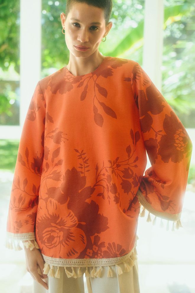 Touche Prive Tunica Boho Arancione Con Motivo Floreale Abbigliamento all'ingrosso Casuale