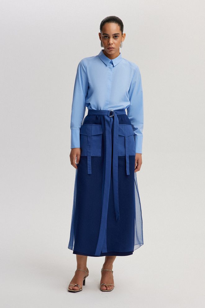 Touche Prive Falda Azul Línea A Maxi Con Bolsillo Con Solapa Ropa al por mayor Casual