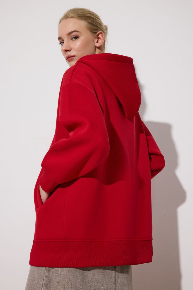 Touche Prive Rdeča Pulover Ležerno Ulična Oblačila Oversized Fit Vrat S Kapuco Oblačila na debelo Ležerno