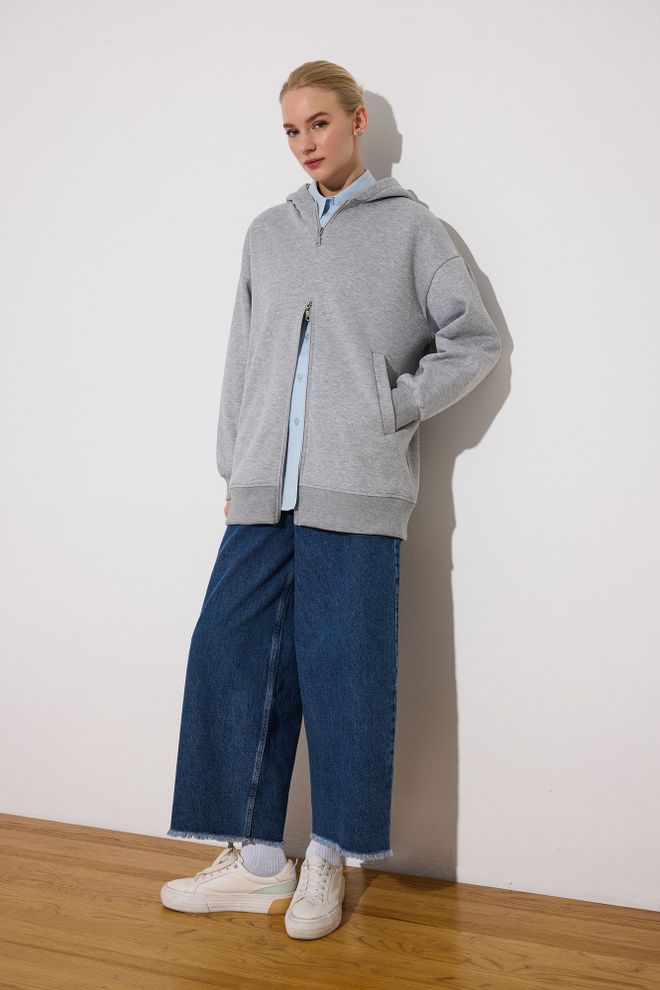 Touche Prive Сив Небрежен Увеличен Суичър С Качулка Дрехи на едро Небрежен