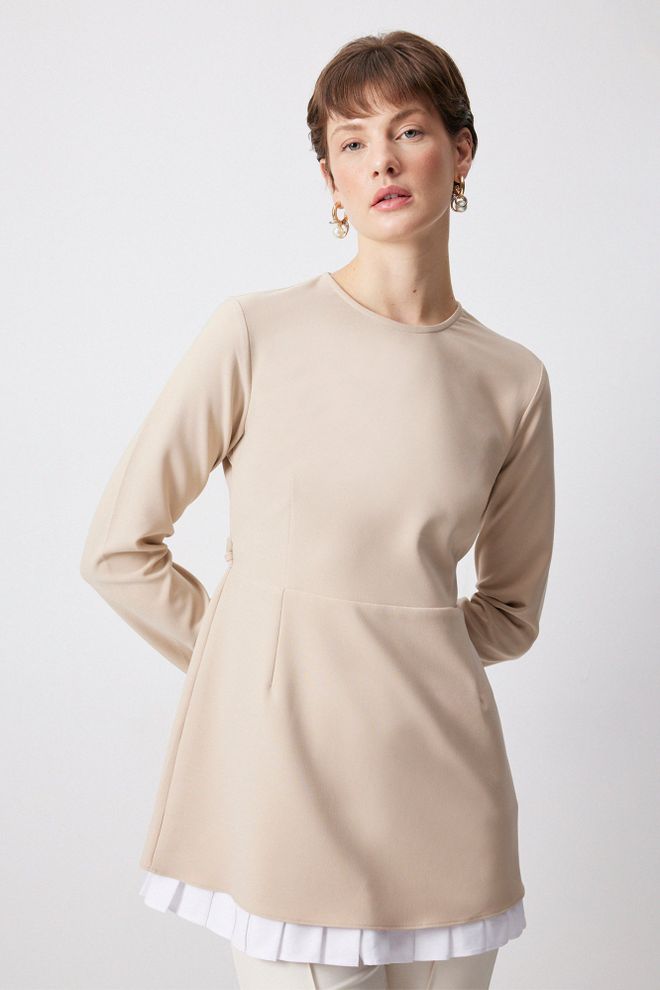 Touche Prive Beige Modesto Elegante Tunica Abbigliamento all'ingrosso Modesto
