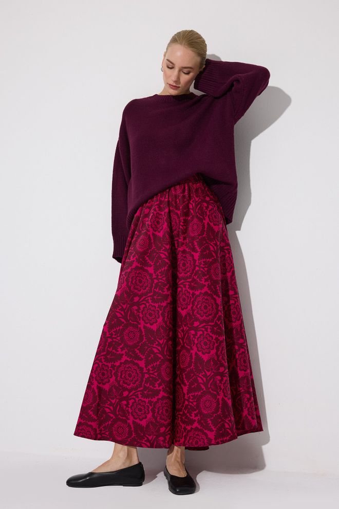 Touche Prive Saia Maxi Evasê Fúcsia Com Padrão Floral E Bolso Inclinado Roupas por atacado Casual