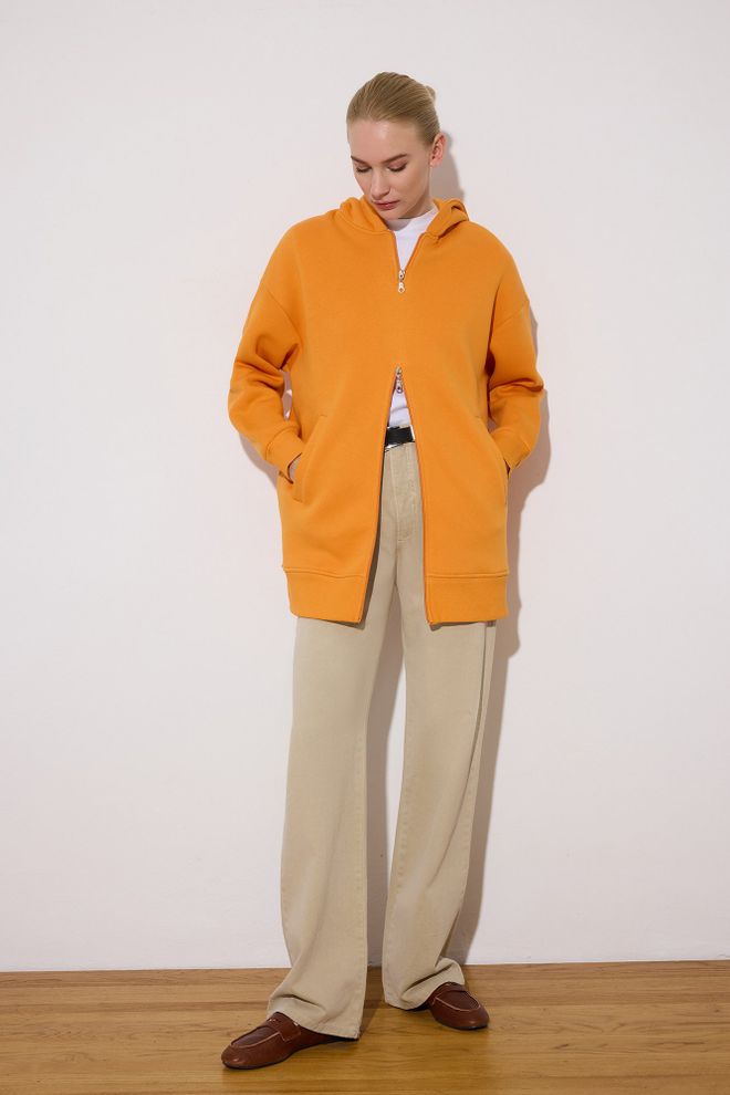 Touche Prive Оранжев Небрежен Суичър С Качулка И Уголемена Мярка Дрехи на едро Небрежен