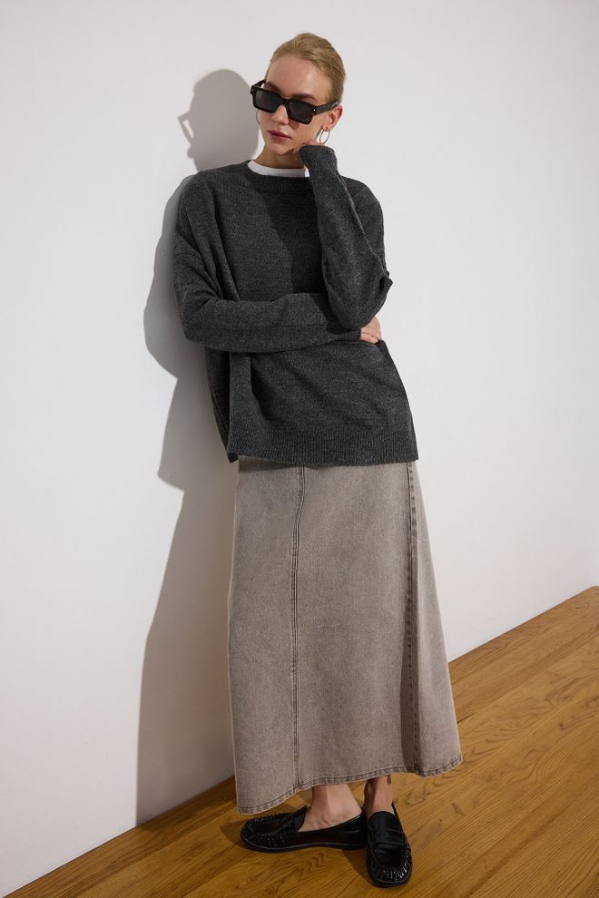 Touche Prive Пуловер Сив Уголемена Небрежен Дрехи на едро Скромна мода