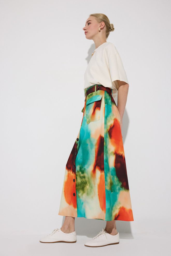 Touche Prive Оранжева А силует Макси Пола С Абстрактен Дизайн И Джоб С Капак Дрехи на едро Небрежен