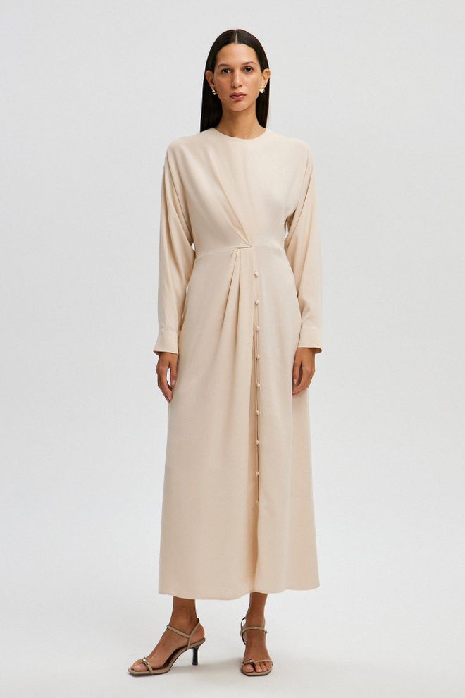 Touche Prive Beige Bescheiden Elegante A lijn Jurk Groothandel Kleding Bescheiden