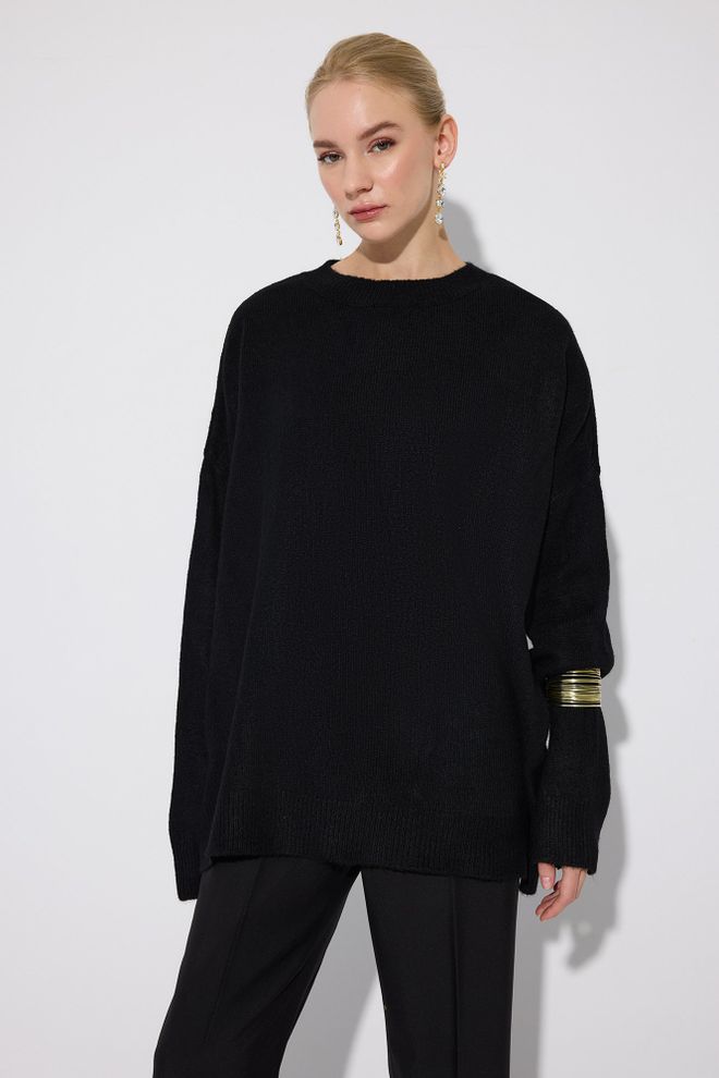 Touche Prive Black Oversized Fit Crew Neck Sweater Wholesale Clothing Casual