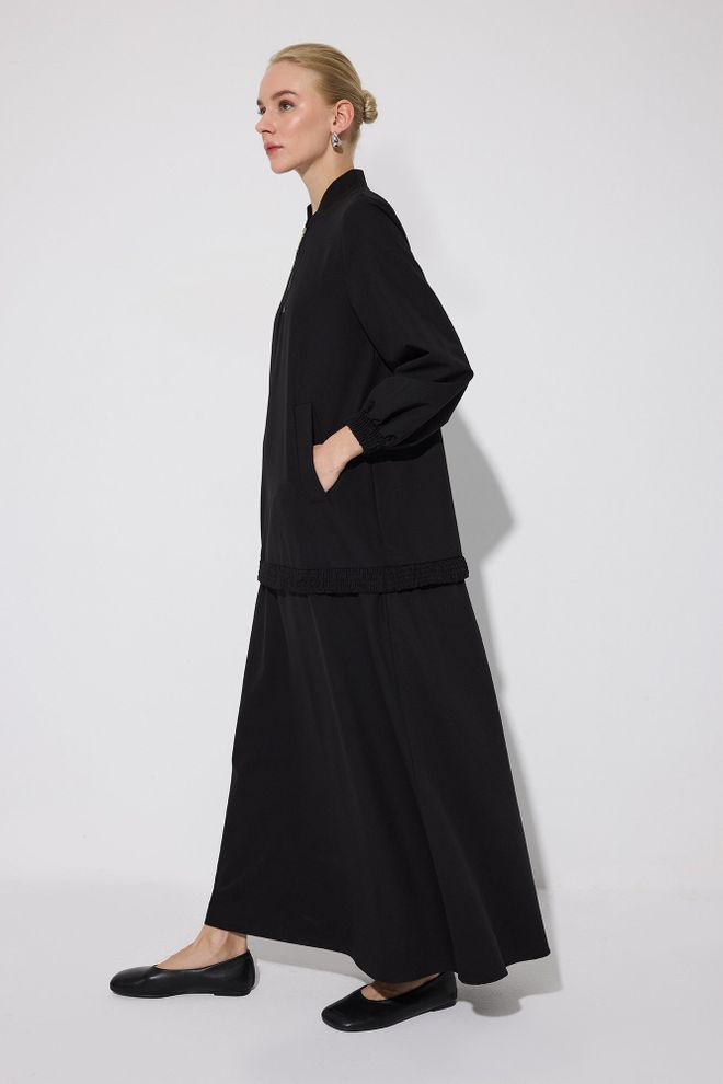 Touche Prive Vestito Nero A line Modesto Con Collo Dentellato Abbigliamento all'ingrosso Modesto