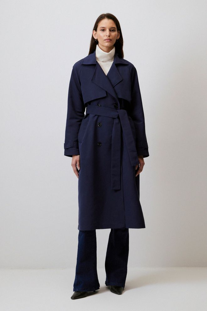 Touche Prive Lacivert Trençkot Zarif Çift Düğmeli Klasik Toptan Giyim Gündelik