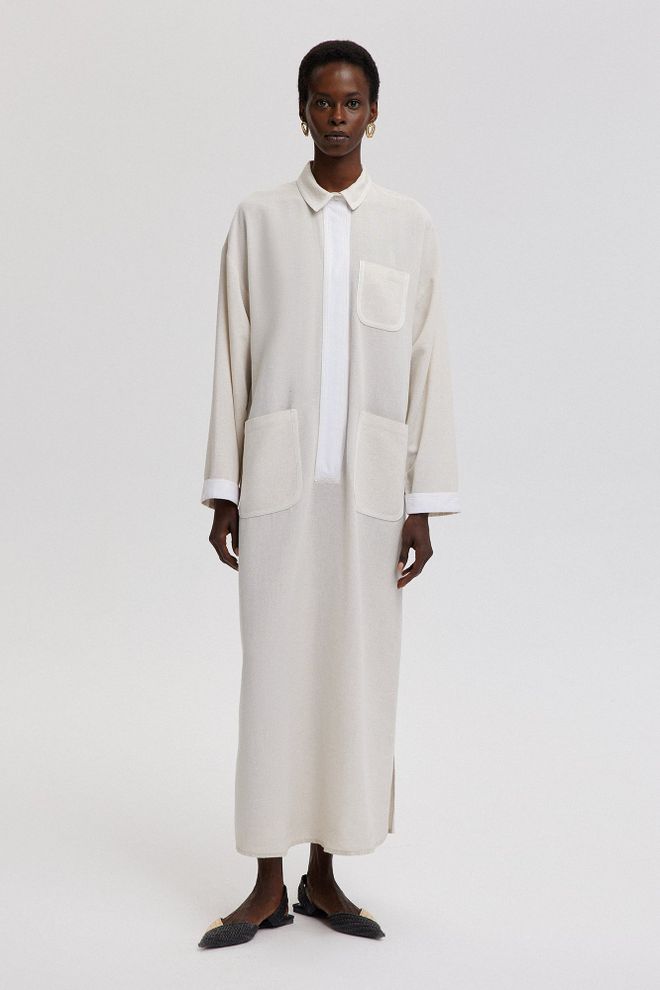 Touche Prive Рокля Бежово Скромна Мода Небрежен Елегантен Официален Тип Риза Дрехи на едро Скромна мода