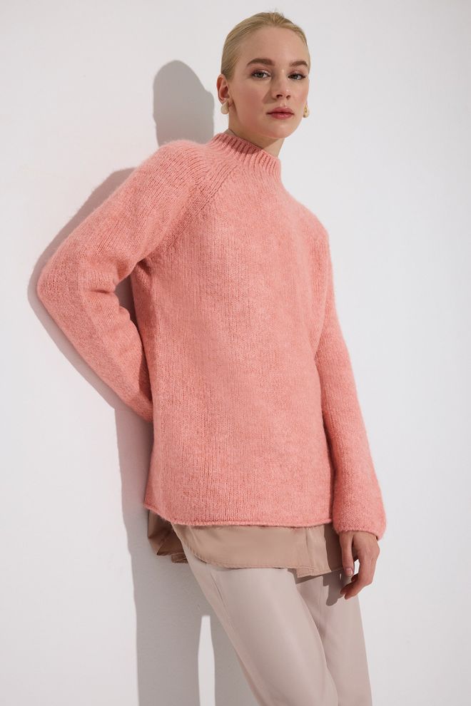Touche Prive Rosa Pullover Mit Hohem Kragen Und Raglanärmeln Großhandelskleidung Modest