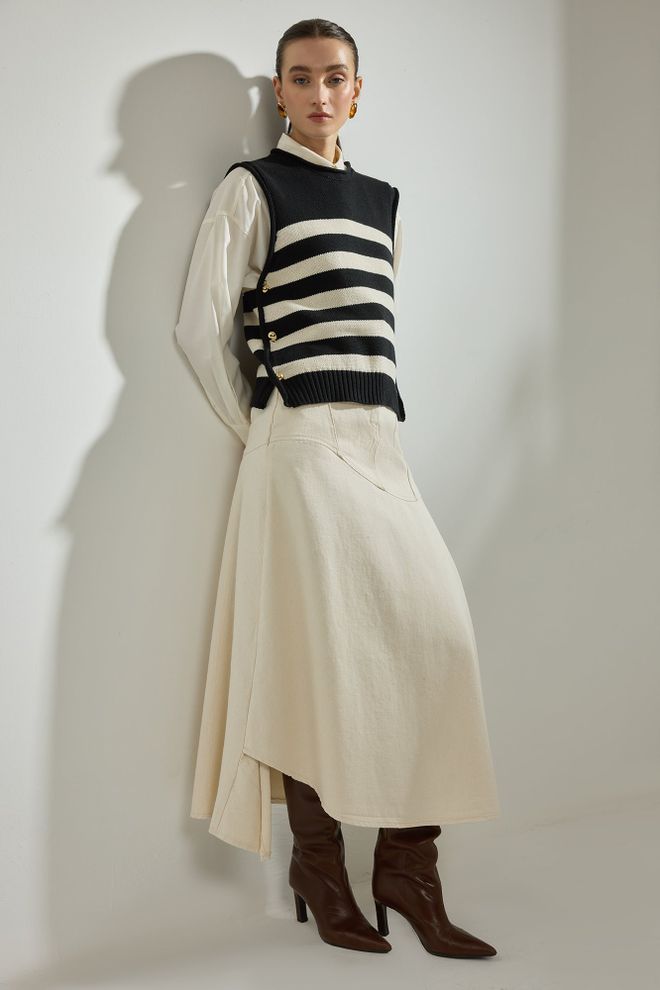 Touche Prive صدار أسود مخطط غير رسمي بأزرار ملابس بالجملة غير رسمي