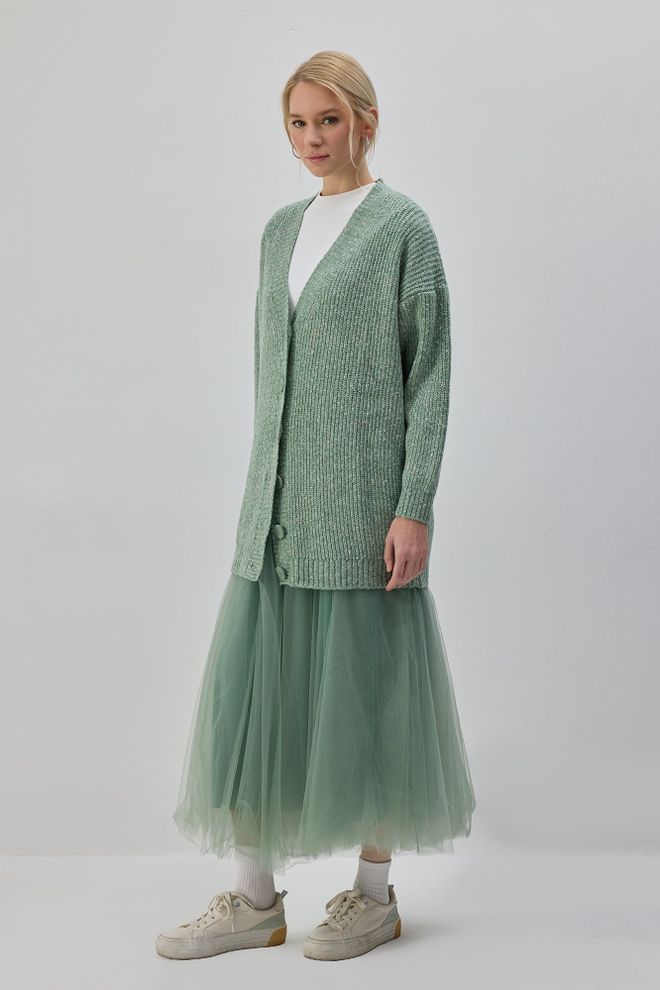 Touche Prive Zelený Dlhý Kardigán Oversized V Štýle Casual Veľkoobchod s oblečením 5