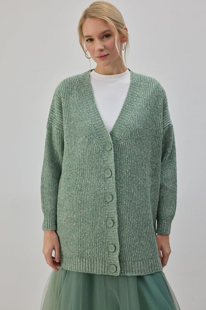 Touche Prive Grüne Langärmelige Lange Lässige Strickjacke In Übergröße Großhandelskleidung Modest