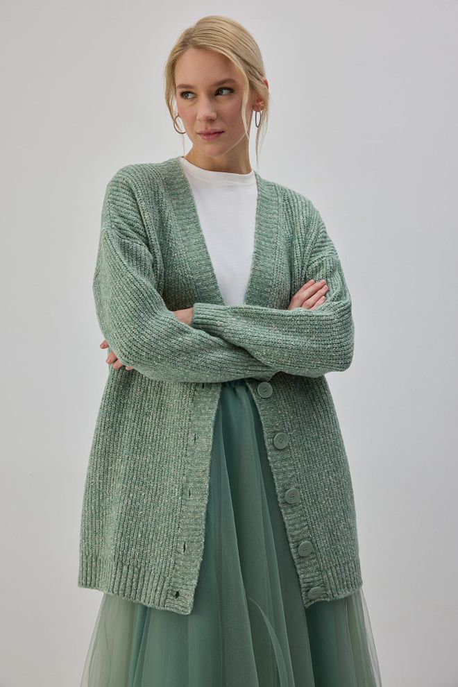 Touche Prive Zelený Dlhý Kardigán Oversized V Štýle Casual Veľkoobchod s oblečením Jar