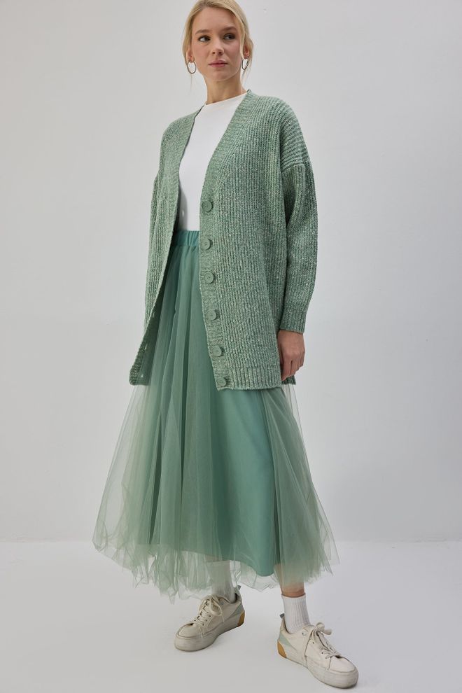 Touche Prive Zelený Dlhý Kardigán Oversized V Štýle Casual Veľkoobchod s oblečením 1