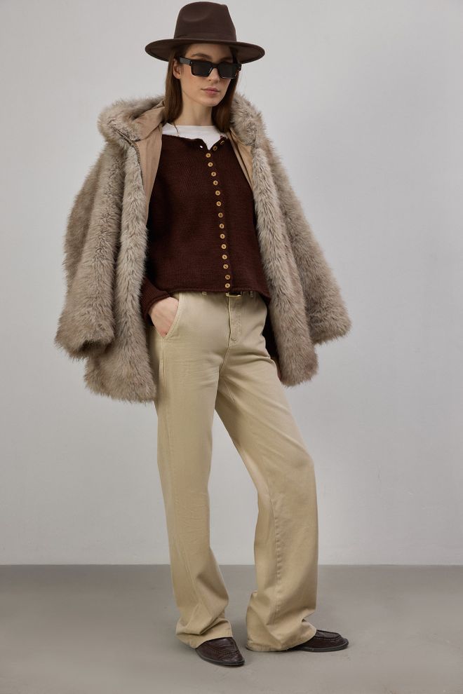 Touche Prive Kahverengi Gündelik Nostaljik Zarif Boho Retro Hırka Toptan Giyim Gündelik