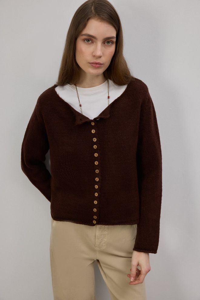 Touche Prive Brown Casual Vintage Elegant Boho Retro Cardigan Wholesale Clothing 1