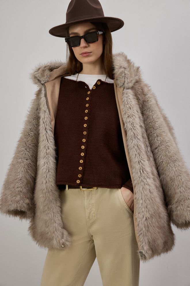 Touche Prive Brown Casual Vintage Elegant Boho Retro Cardigan Wholesale Clothing Lounge