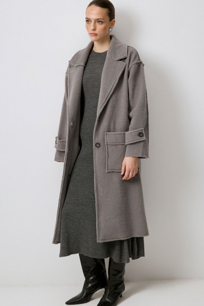 Touche Prive Сив Едноредов Дълъг Палто С Голям Размер Дрехи на едро Свободно време