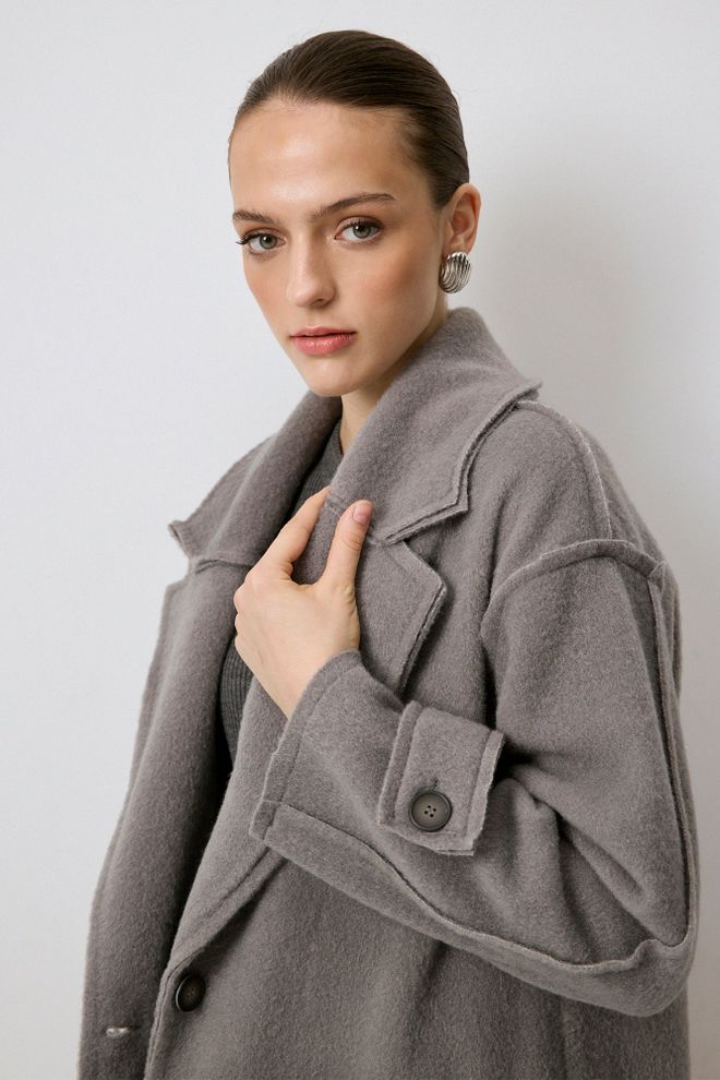 Touche Prive Сив Едноредов Дълъг Палто С Голям Размер Дрехи на едро Есен