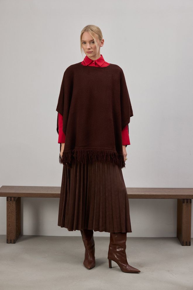 Touche Prive Кафяв Елегантен Оувърсайз Пончо За Есен И Зима Дрехи на едро 1