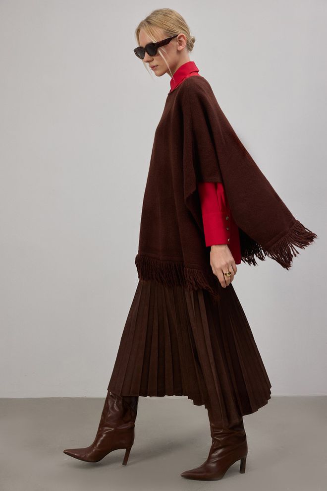 Touche Prive Кафяв Елегантен Оувърсайз Пончо За Есен И Зима Дрехи на едро 5