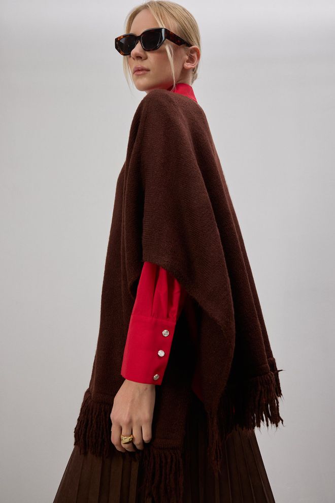 Touche Prive Кафяв Елегантен Оувърсайз Пончо За Есен И Зима Дрехи на едро Небрежен