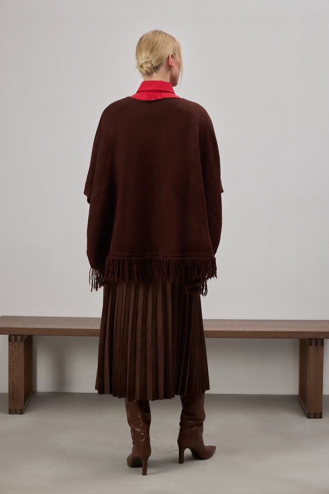 Touche Prive Кафяв Елегантен Оувърсайз Пончо За Есен И Зима Дрехи на едро Работа