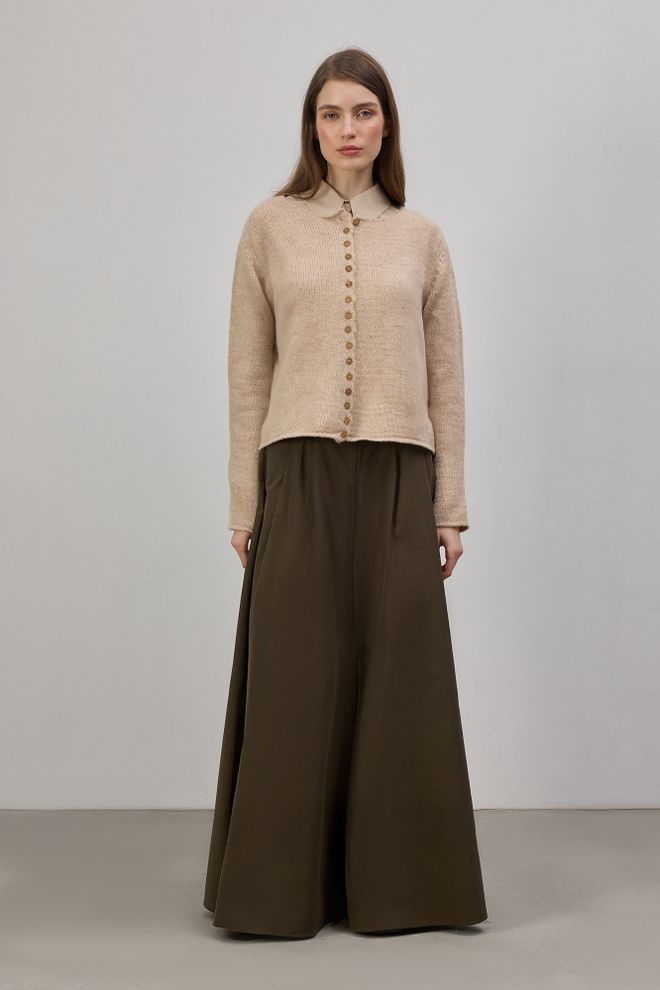 Touche Prive Bej Hırka Tesettür Gündelik Zarif Düğmeli Toptan Giyim Tesettür