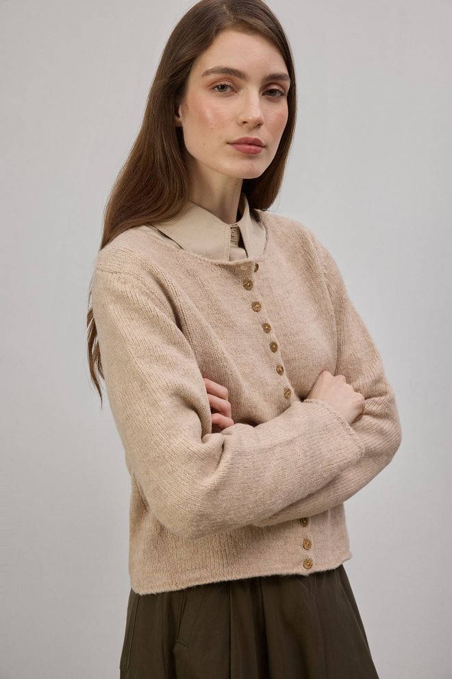 Touche Prive Beige Cardigan Modest Casual Elegant Buttoned Sweater Wholesale Clothing Spring