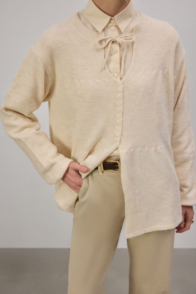 Touche Prive Bež Jopica Oversize Kroja Z Gumbi Oblačila na debelo Ležerno