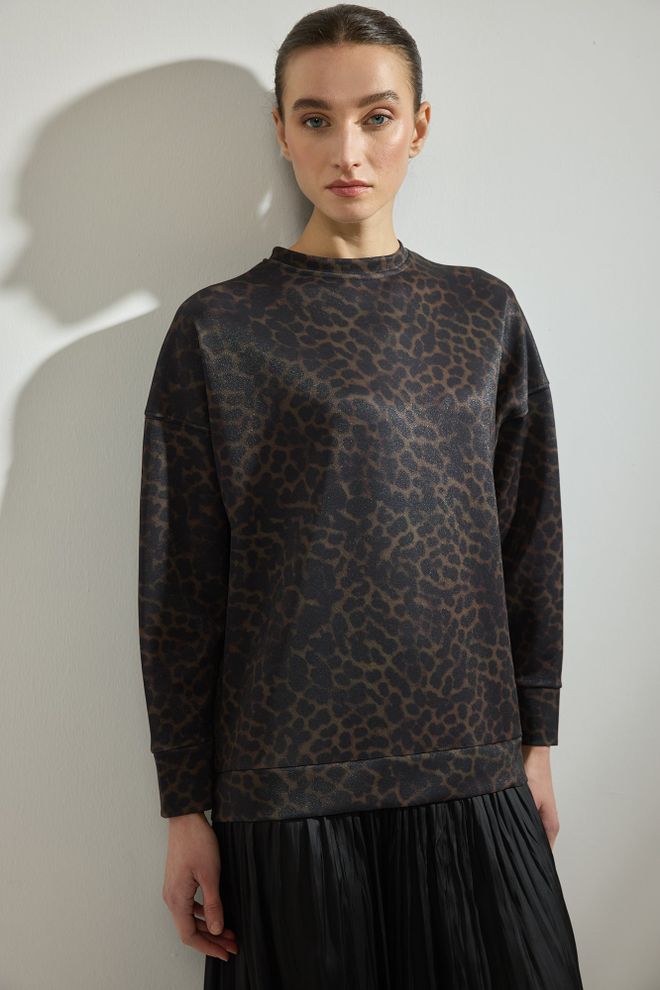 Touche Prive Черна Пуловер Рокля С Животински Принт Дрехи на едро Небрежен