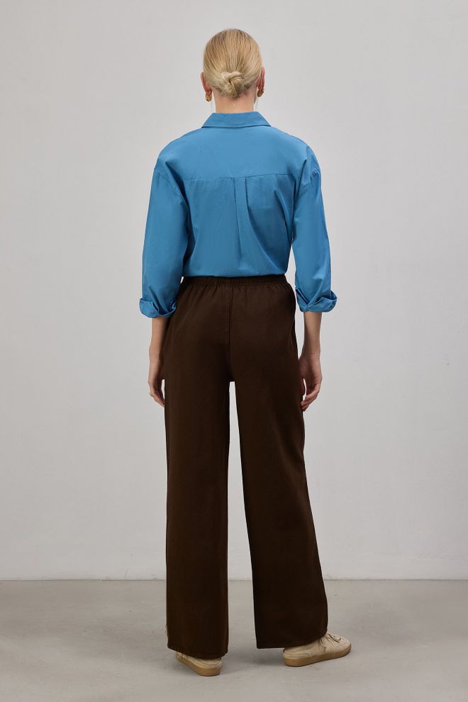 Touche Prive Brown Palazzo Pants With Wide Leg And Drawstring Wholesale Clothing Spring