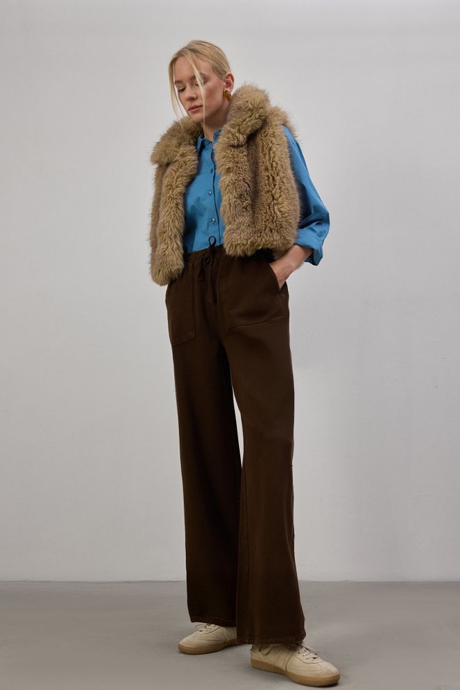 Touche Prive Brown Palazzo Pants With Wide Leg And Drawstring Wholesale Clothing 1