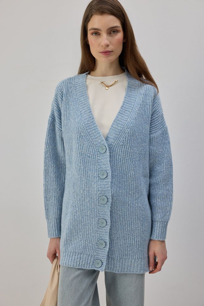 Touche Prive Modrý Kardigán Neformálny Preppy Dlhý V výstrih Na Jeseň Veľkoobchod s oblečením 1