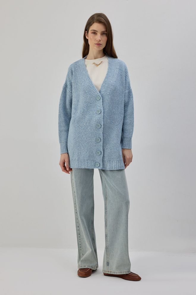 Touche Prive Modrý Kardigán Neformálny Preppy Dlhý V výstrih Na Jeseň Veľkoobchod s oblečením Jar