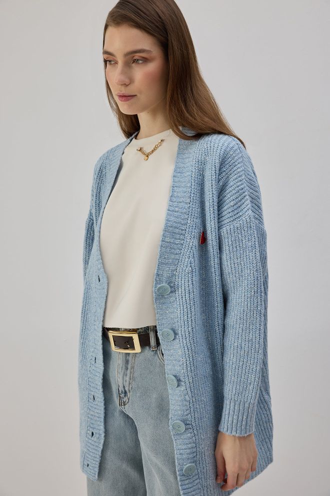 Touche Prive Modrý Kardigán Neformálny Preppy Dlhý V výstrih Na Jeseň Veľkoobchod s oblečením Doma