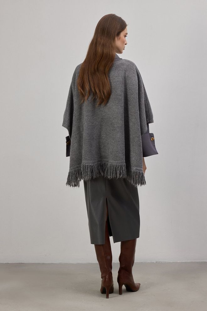 Touche Prive Poncho Gris Elegante Oversized Con Cuello Redondo Ropa al por mayor Casual