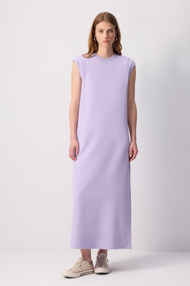 Touche Prive Morado Casual Deportivo Vestido Camiseta Maxi Con Manga Casquillo Sin Mangas Y Cuello Redondo Ropa al por mayor Casual