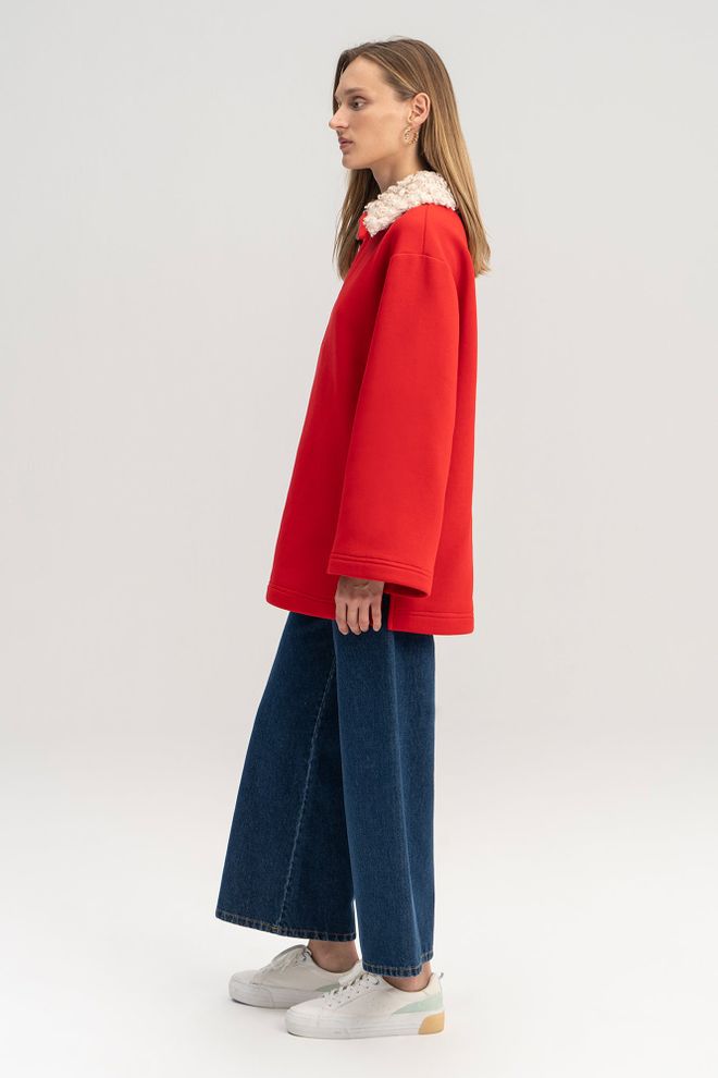 Touche Prive Czerwona Bluza Oversize Z Kapturem Hurtowa sprzedaż odzieży Casual