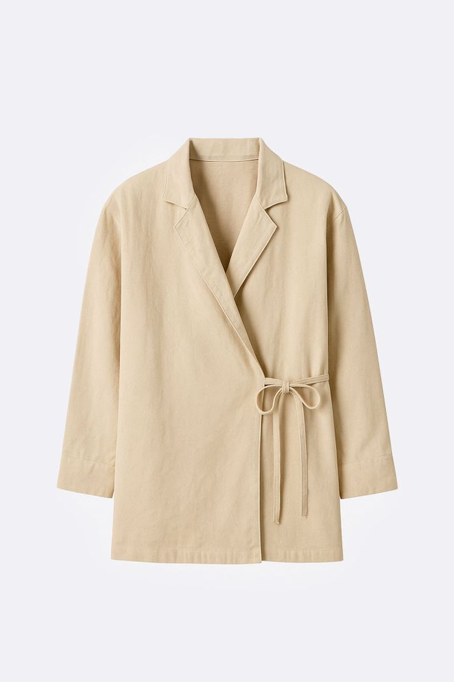 Touche Prive Quimono Bege Com Decote Entalhado E Fecho De Gravata Roupas por atacado Modesto