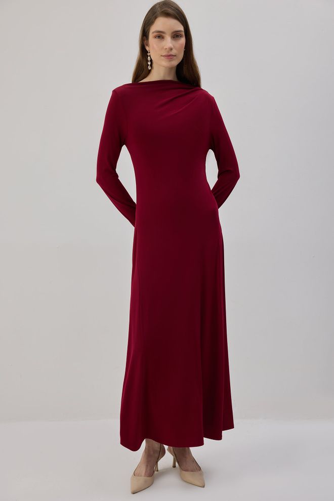 Touche Prive Бордо Елегантна Рокля Тип А силует Дрехи на едро Скромна мода