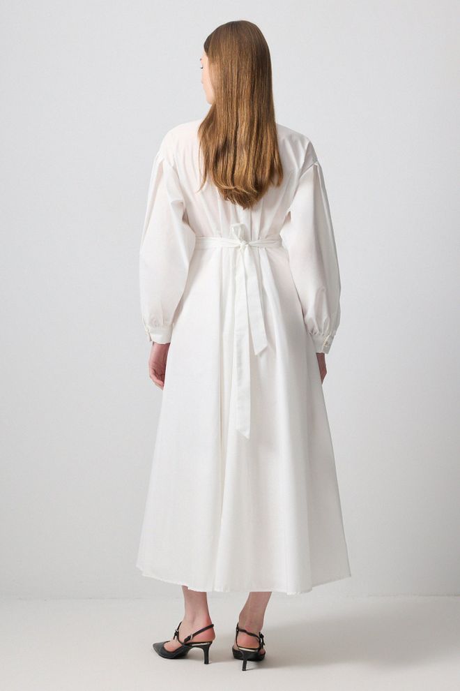 Touche Prive Elegantné Biele Áčkové Šaty S Dlhým Rukávom Veľkoobchod s oblečením Skromný