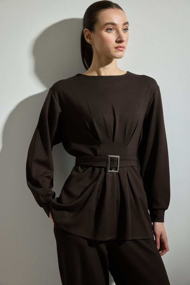 Touche Prive Hnedý Elegantný Set S Nohavicami Palazzo Veľkoobchod s oblečením Skromný