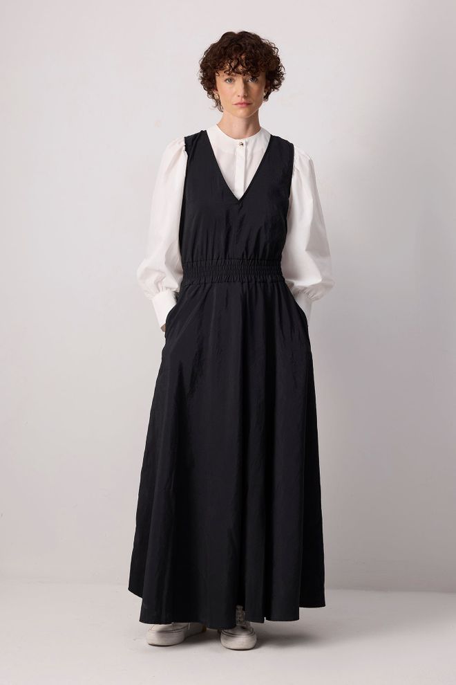 Touche Prive Черное Элегантное Платье А силуэта С Длинными Прямыми Рукавами И Длиной До Пола Оптовая продажа одежды Скромный