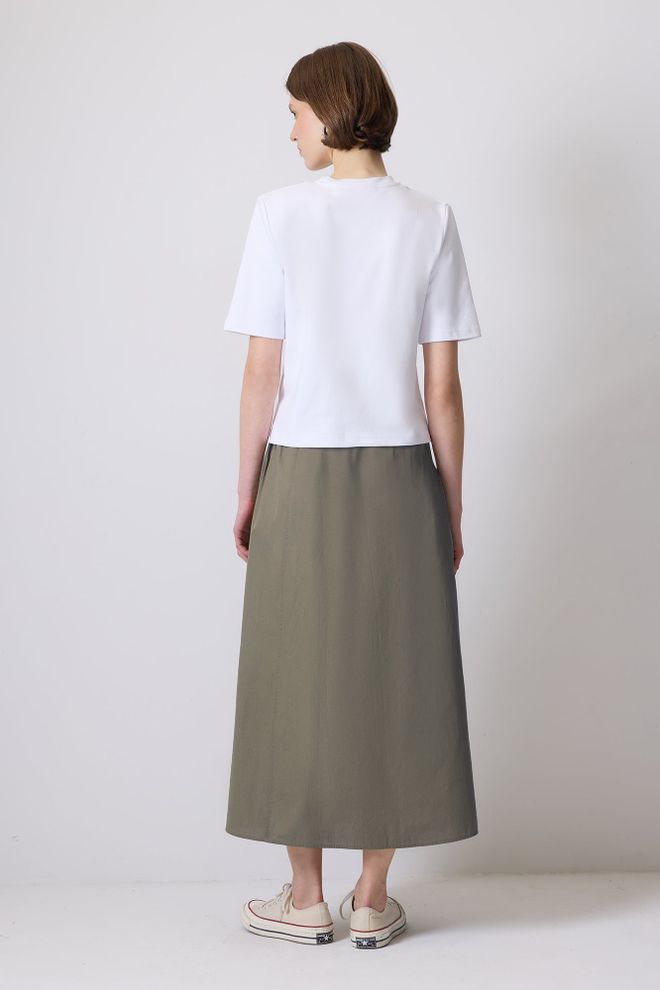 Touche Prive Chaki Kasdienis Nuosaikus Aukštas Liemuo Platėjančios Midi Sijonas Didmeninė prekyba drabužiais Apykaklė su įkirpimu