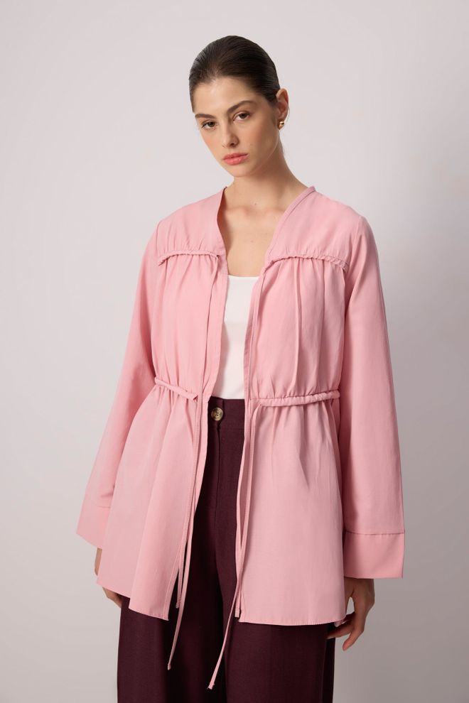 Touche Prive Cor de rosa Quimono Elegante Modesto Manga Comprida Decote Em V Roupas por atacado Modesto