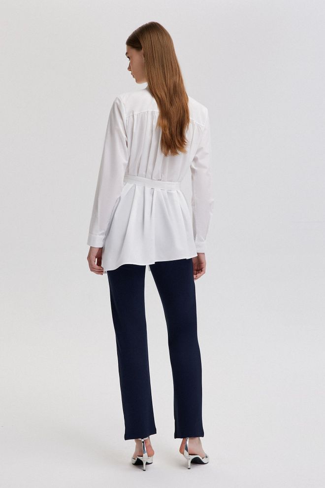 Touche Prive White Elegant Grandad Neck Shirt Wholesale Clothing Modest